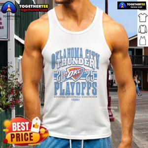 Official Oklahoma City Thunder 2025 Playoffs Showtime Tank Top featuring team colors and logo, perfect for fans.