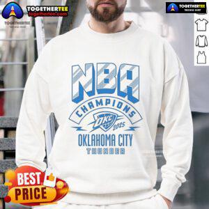 Alt Text: Official Oklahoma City Thunder Basketball 2025 NBA Champions Finals Game Sweatshirt in blue with team logo.