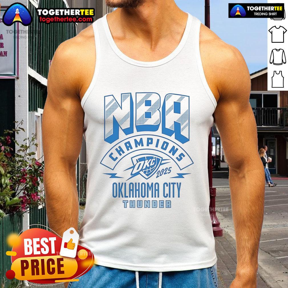 Official Oklahoma City Thunder Basketball 2025 NBA Champions Finals Game tank top, featuring team logo and vibrant colors.