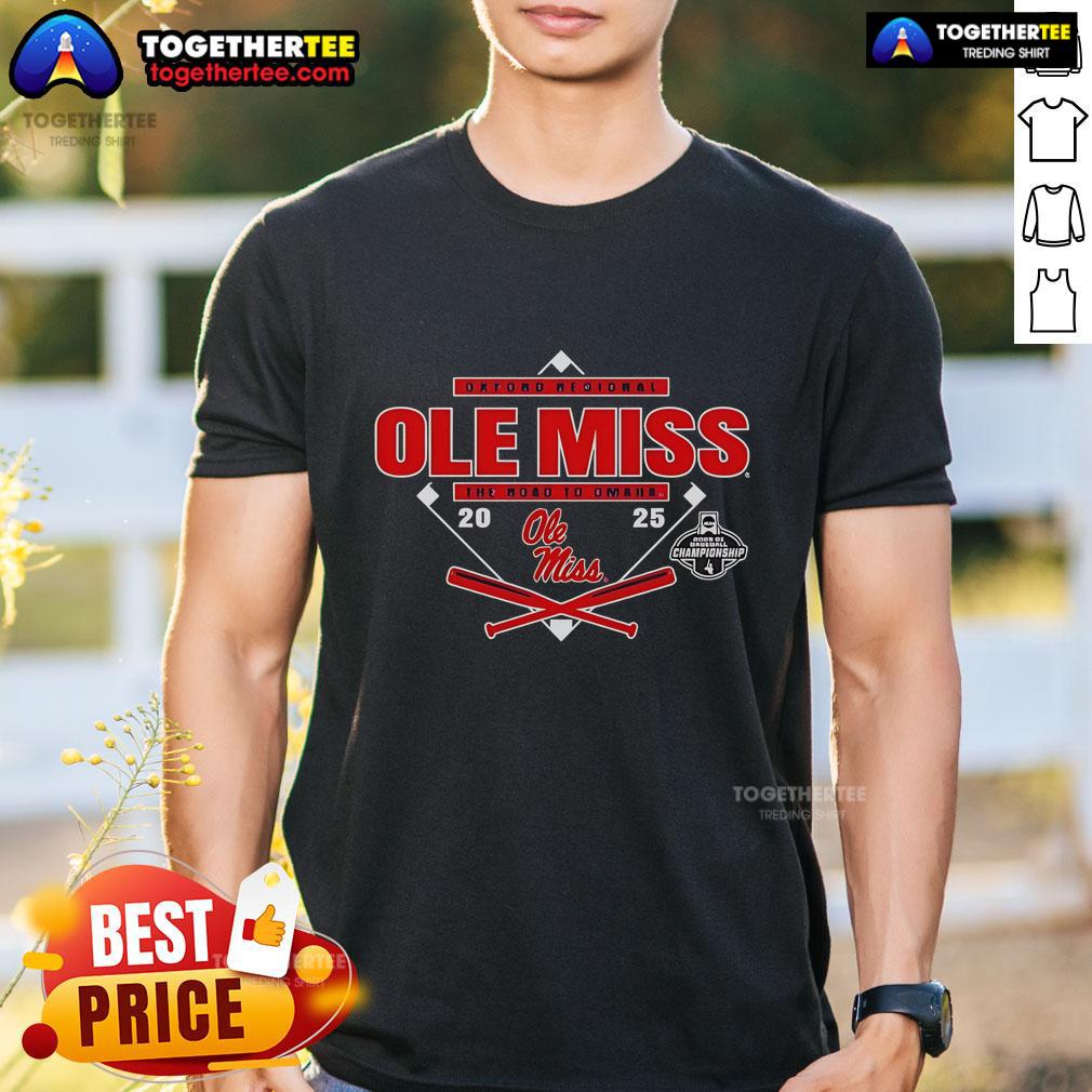 Official Ole Miss Oxford Regional The Road To Omaha 2025 T-Shirt featuring team logo and vibrant design for fans.