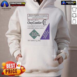 Alt Text: Official OxyContin 80mg label hoodie featuring a vibrant design, perfect for fans of pharmaceutical memorabilia.