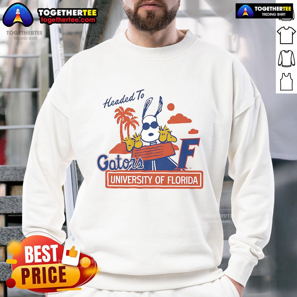 Official Peanuts x Florida Headed to UF sweatshirt featuring iconic characters, perfect for Gators fans.