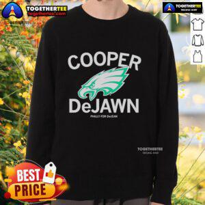 Alt Text: Official Philadelphia Eagles Cooper DeJean Philly For DeJean logo sweatshirt featuring team colors and design.