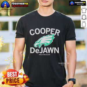 Alt Text: Official Philadelphia Eagles Cooper Dejawn Philly For Dejean logo t-shirt featuring team colors and design.