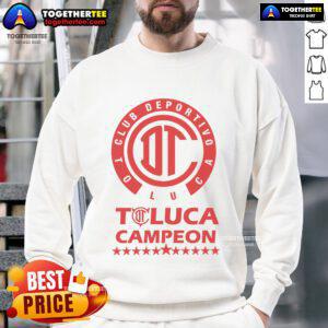 Official Yazbek Diablos Rojos Toluca Campeones 2025 sweatshirt featuring team logo and vibrant red design.