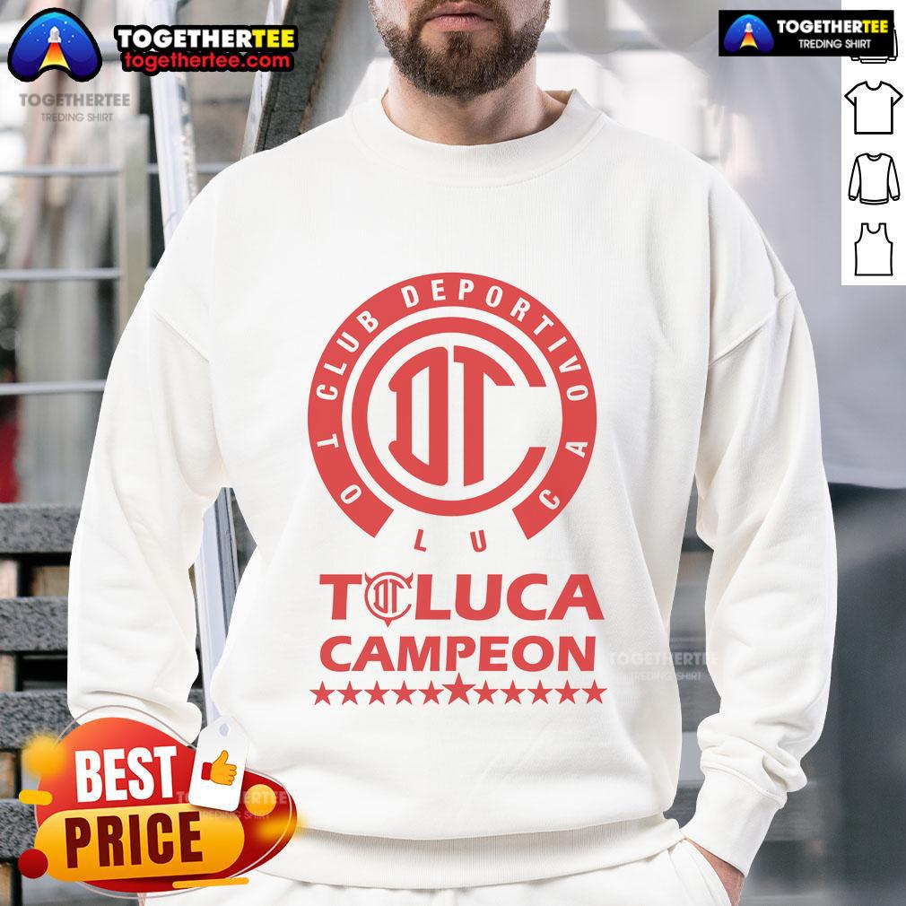 Official Yazbek Diablos Rojos Toluca Campeones 2025 sweatshirt featuring team logo and vibrant red design.