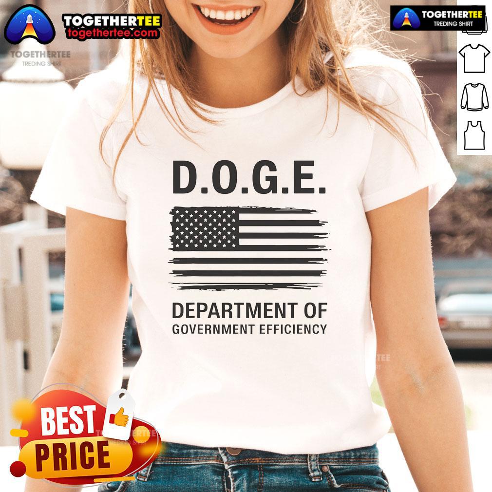 Alt Text: Official Premium Doge Department of Government Efficiency Ladies Tee featuring a playful doge graphic on a stylish shirt.