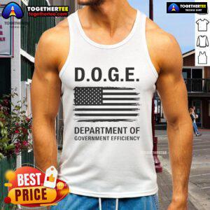 Official Premium Doge Department of Government Efficiency tank top featuring a vibrant design and playful graphics.
