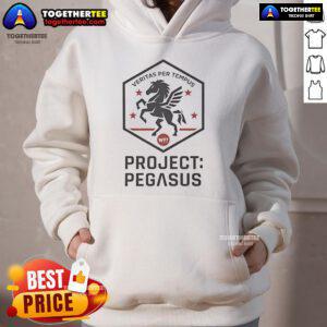 Official Project Pegasus Veritas Per Tempus Hoodie in black featuring logo and stylish design for fans and collectors.