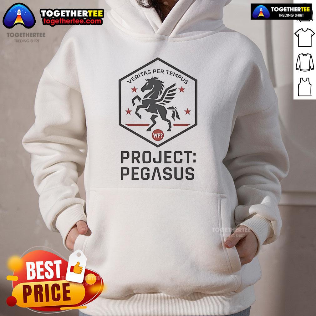 Official Project Pegasus Veritas Per Tempus Hoodie in black featuring logo and stylish design for fans and collectors.