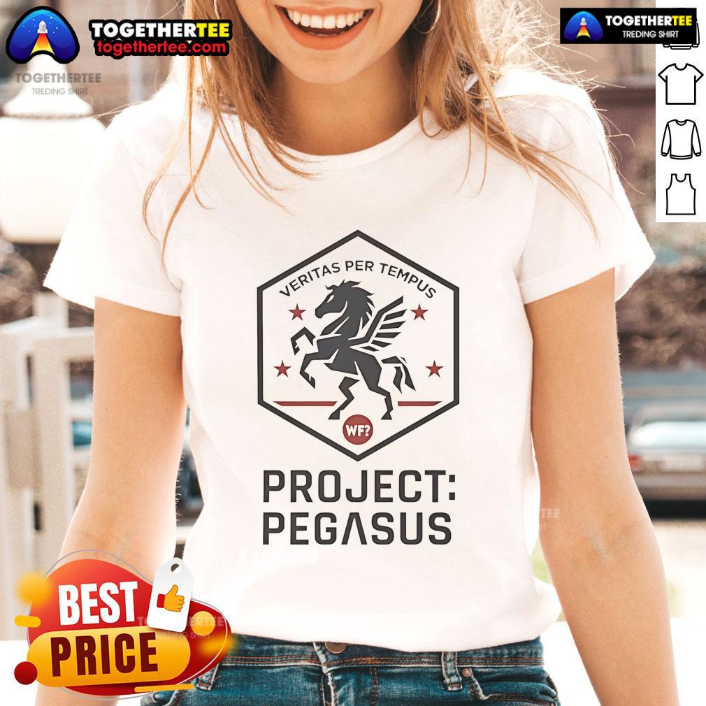 Official Project Pegasus Veritas Per Tempus ladies tee featuring a stylish design and comfortable fit for fans.