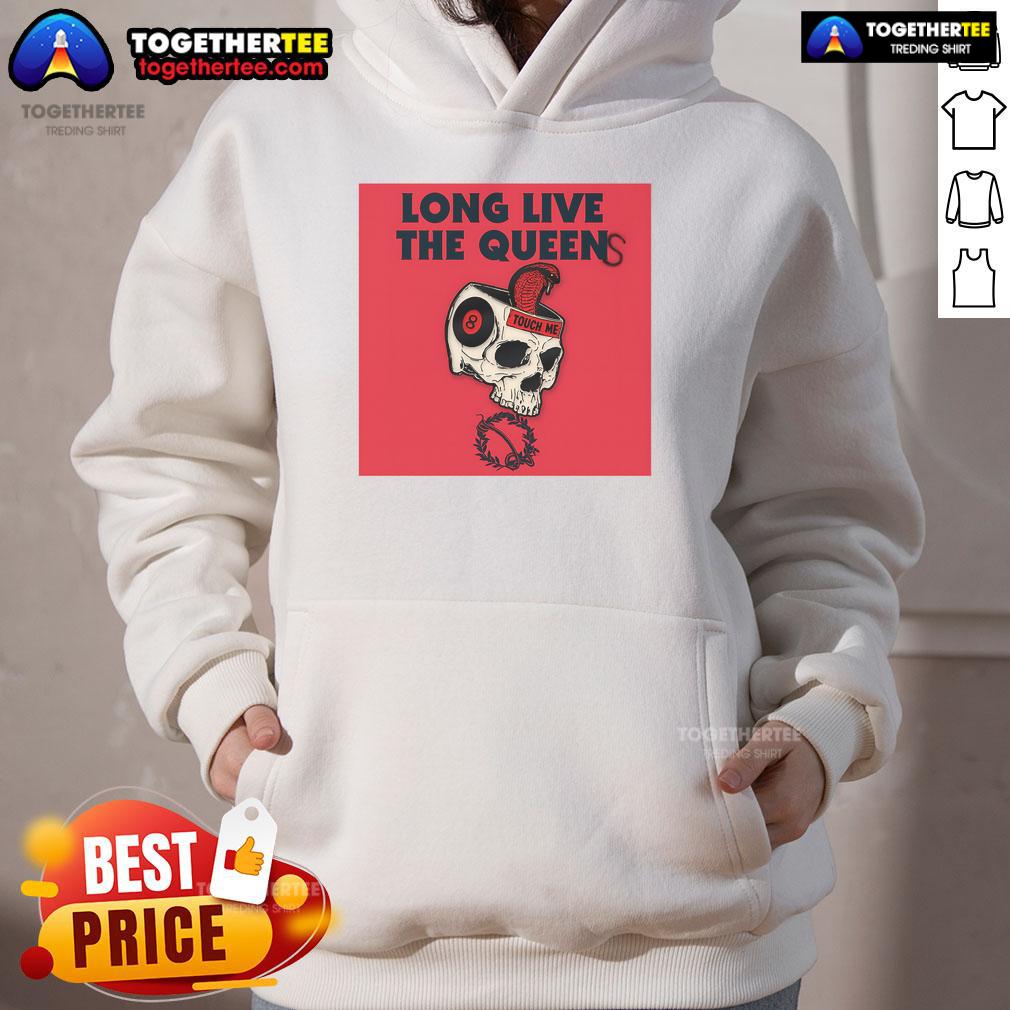 Alt Text: Official Queens of the Stone Age Touch Me Skull 8 Ball Hoodie featuring a unique skull design and vibrant colors.