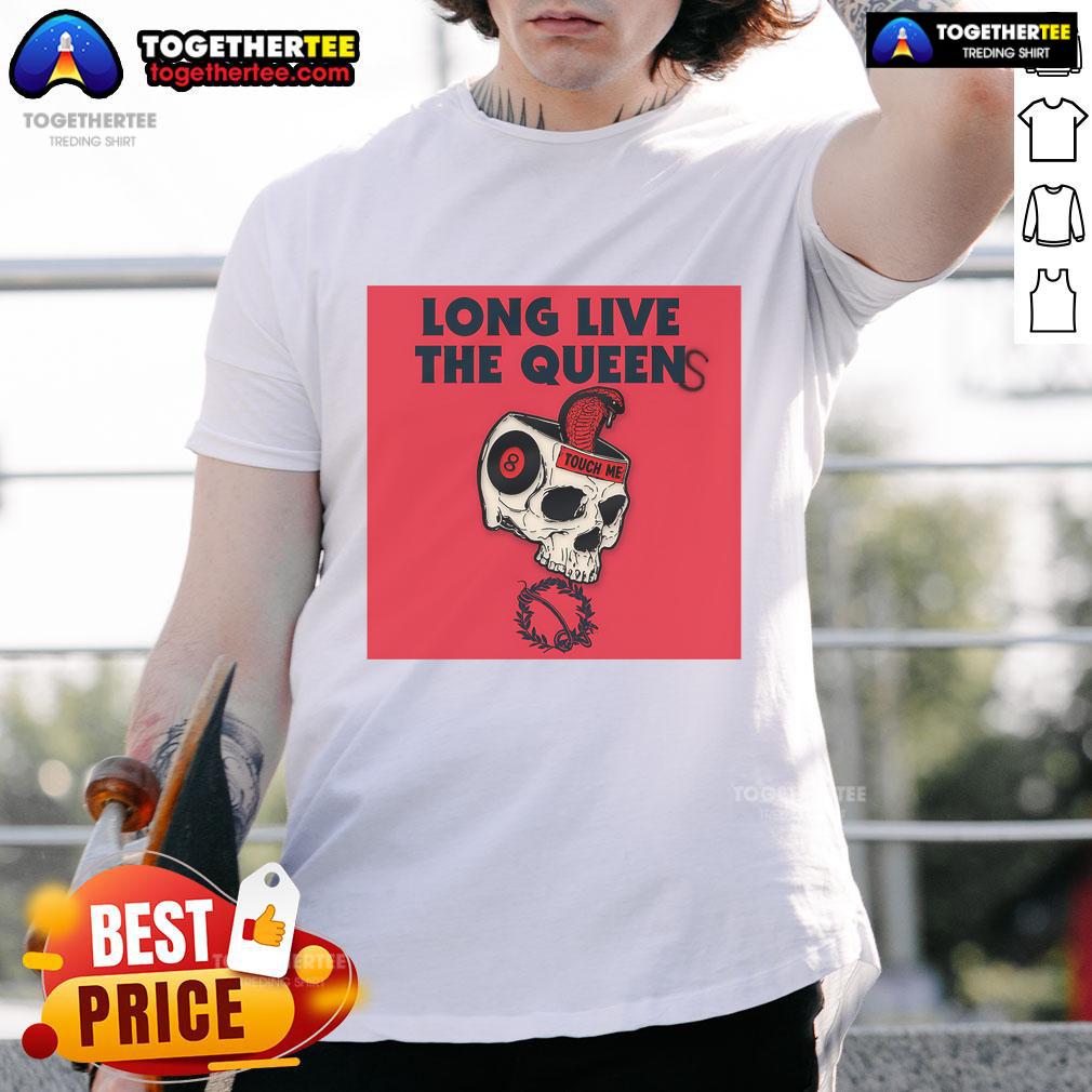 Official Queens Of The Stone Age Touch Me Skull 8 Ball T-Shirt featuring a striking skull design and vibrant colors.
