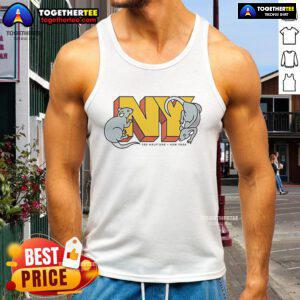 Official Rat NY Red Halftone New York Tank Top featuring bold graphics and a stylish design for urban fashion enthusiasts.