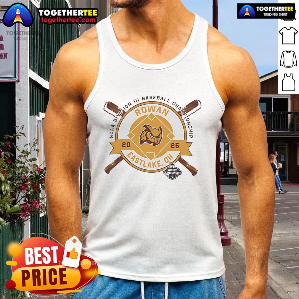 Alt Text: Official Rowan Profs NCAA Division III Baseball Championship tank top, featuring team logo, Eastlake, OH, 2025.