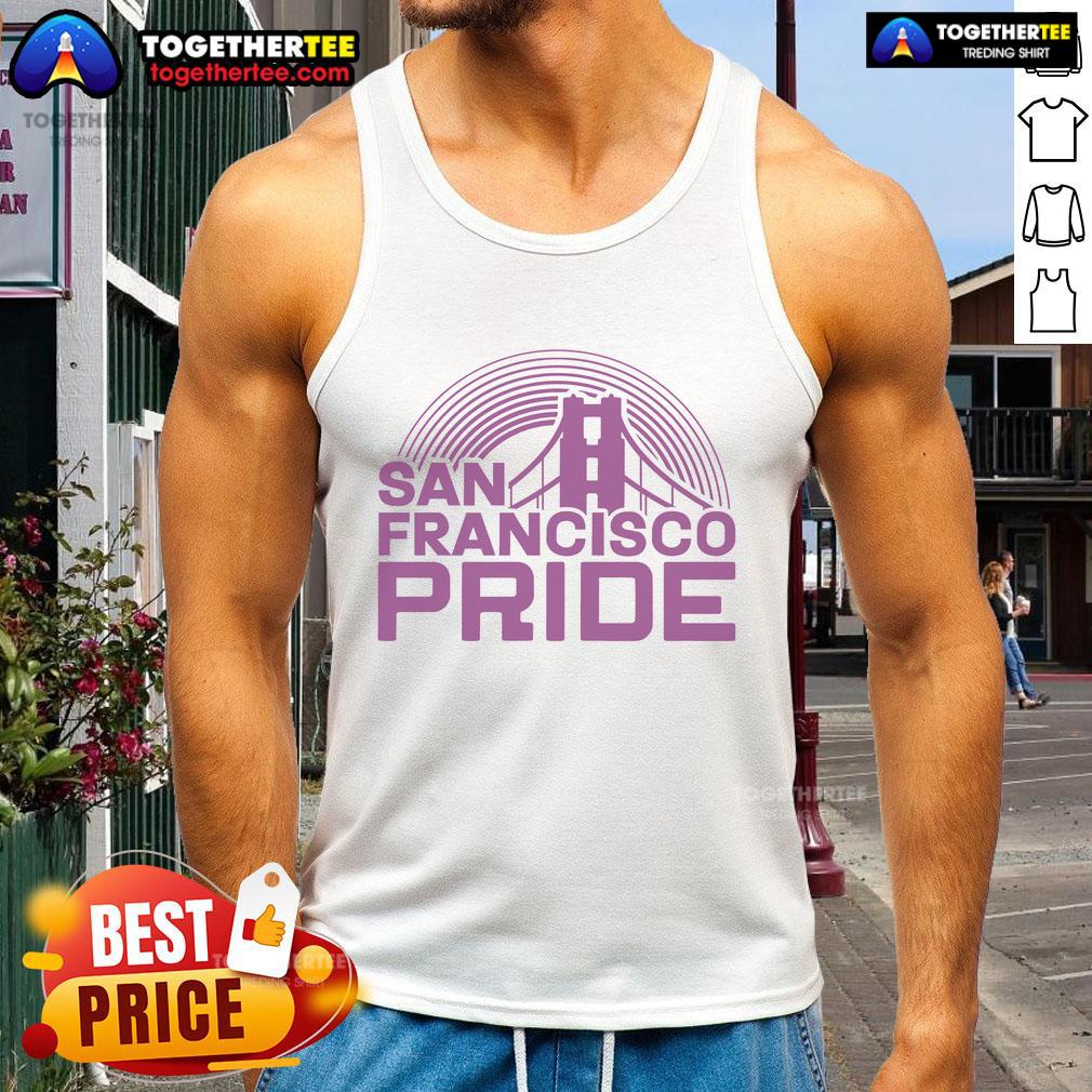 Colorful tank top featuring the Official San Francisco Pride Parade design, perfect for celebrating LGBTQ+ pride and inclusivity.