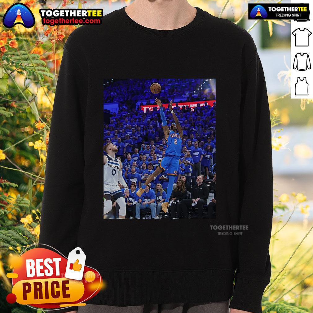 Official Shai Gilgeous-Alexander Oklahoma City Thunder Game Frames Sweatshirt featuring team colors and logo.