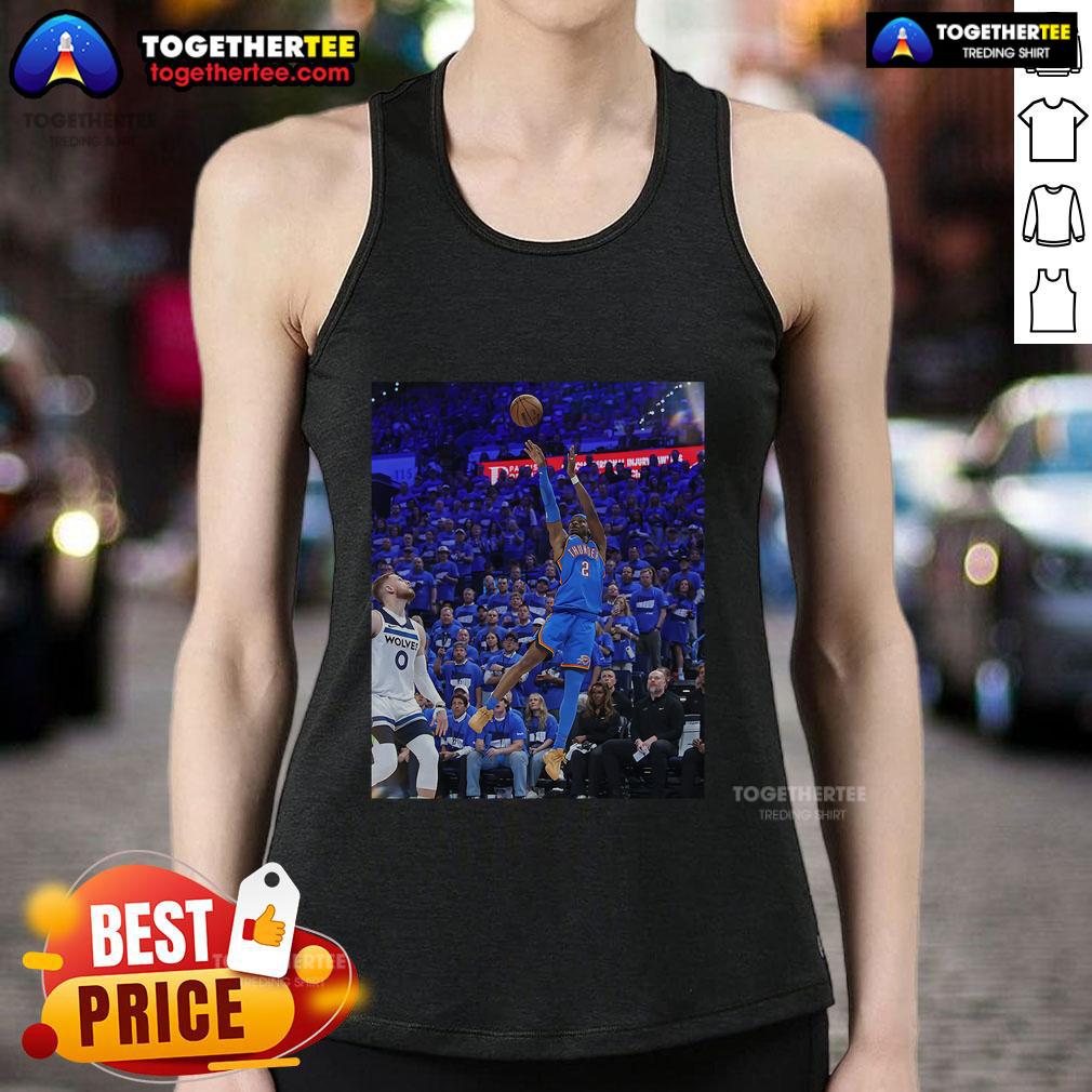 Official Shai Gilgeous-Alexander Oklahoma City Thunder tank top featuring game frames design, perfect for fans.
