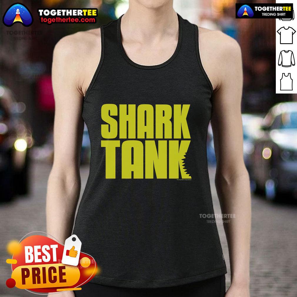 Official Shark Tank logo tank top featuring the iconic logo on a stylish black fabric background.