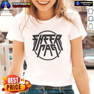 Official Sheer Mag logo on a stylish ladies tee, showcasing the band's iconic design in vibrant colors.