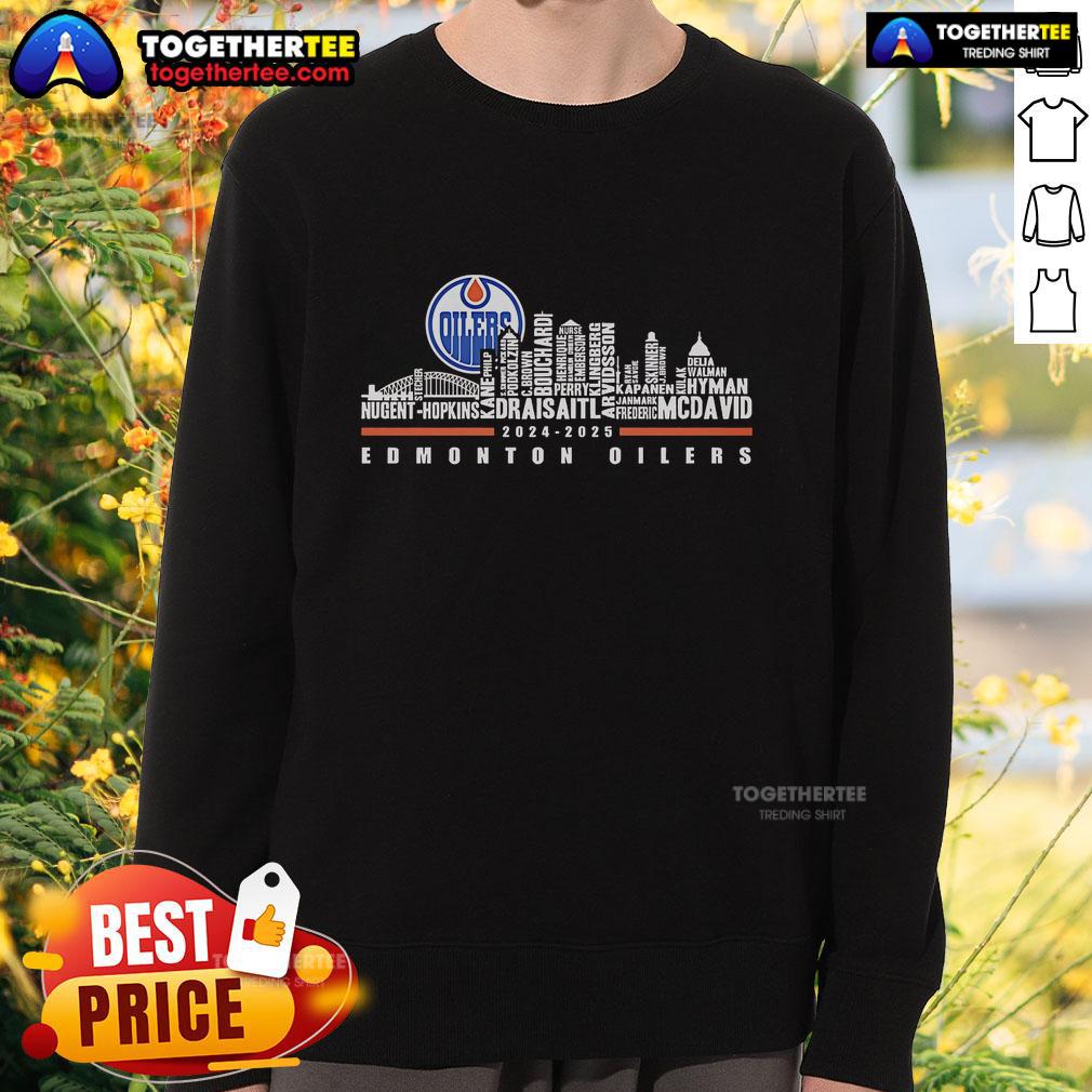 Alt Text: Official Edmonton Oilers 2024-2025 sweatshirt showcasing team logo and sleek design for fans.