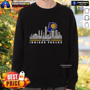 Alt Text: Official Skyline Indiana Pacers 2024-2025 sweatshirt featuring team colors and logo for fans and supporters.
