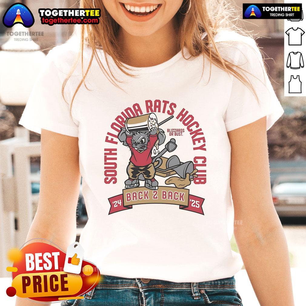 Alt Text: 2024-2025 Official South Florida Rats Hockey Club Blizzards Or Buts Ladies Tee in vibrant colors for hockey fans.