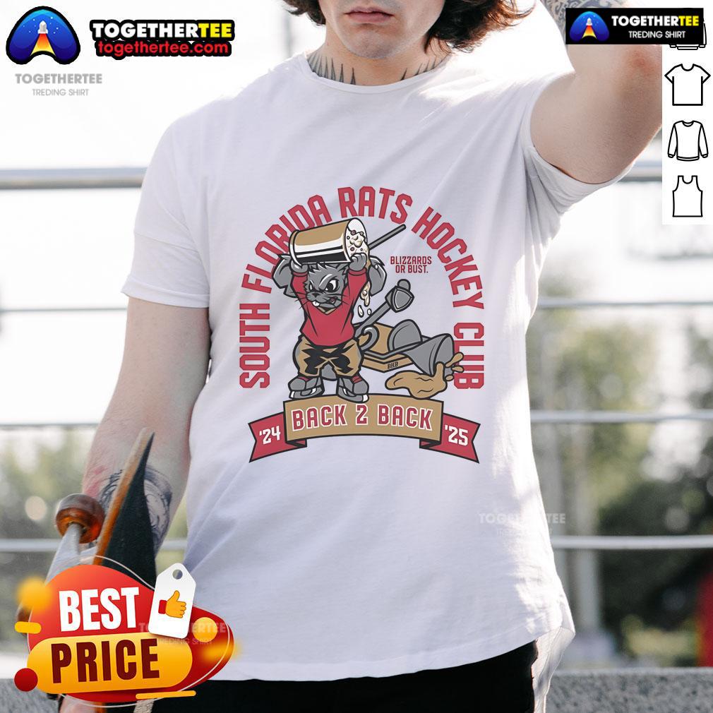 Official South Florida Rats Hockey Club 'Blizzards Or Buts' 2024-2025 Back 2 Back T-Shirt featuring team logo and vibrant design.
