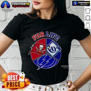 Official Tampa Bay Rays Buccaneers and Lightning for Life ladies tee featuring team logos and vibrant design.