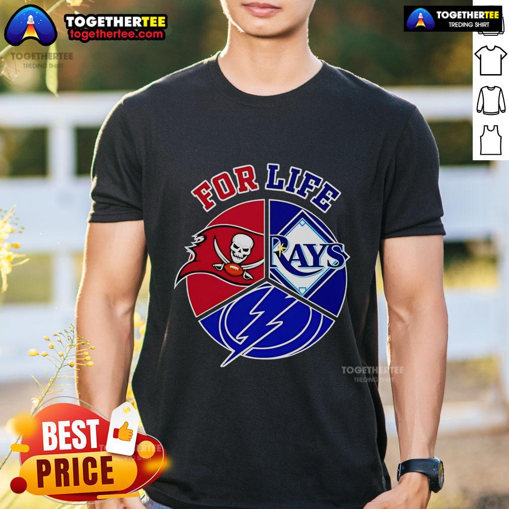 Official Tampa Bay Rays Buccaneers and Lightning For Life T-Shirt featuring team logos and vibrant colors for fans.