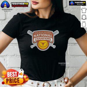 Official Texas Longhorns 2025 NCAA Softball College World Series Champions ladies tee showcasing team pride and style.