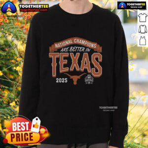Alt Text: Texas Longhorns 2025 NCAA Softball Women's College World Series Champions sweatshirt in burnt orange.