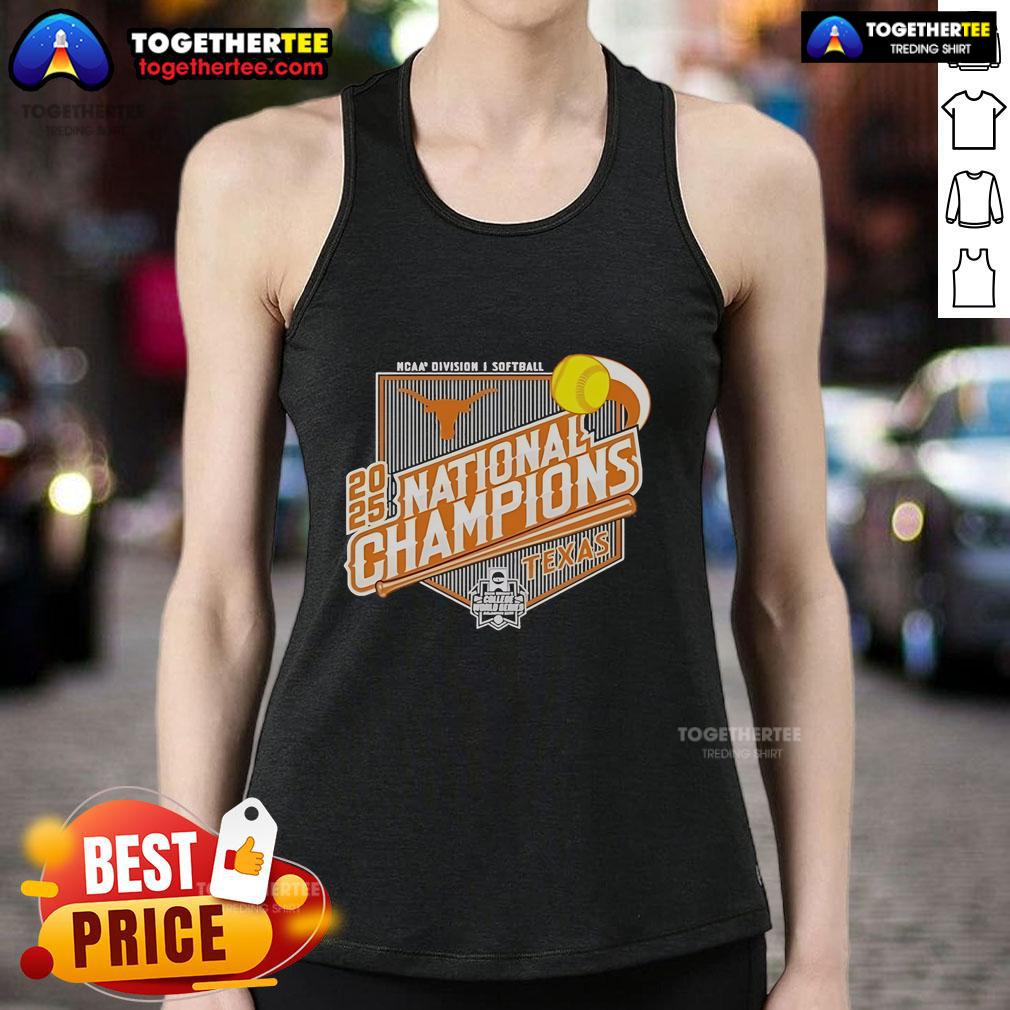 Texas Longhorns 2025 Softball National Champions Bound tank top featuring the team logo and vibrant colors.