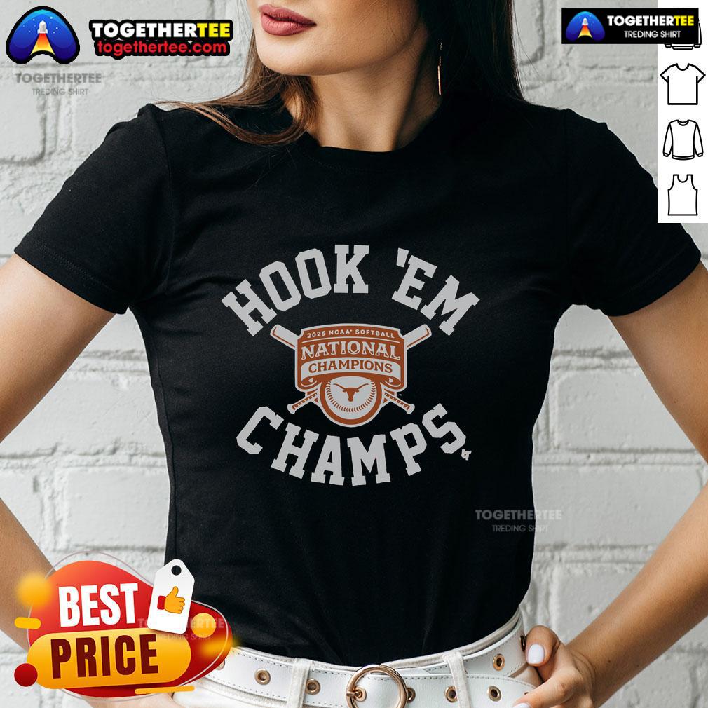 Official Texas Longhorns 2025 Softball National Champions Hook 'Em Ladies Tee showcasing team pride and victory.