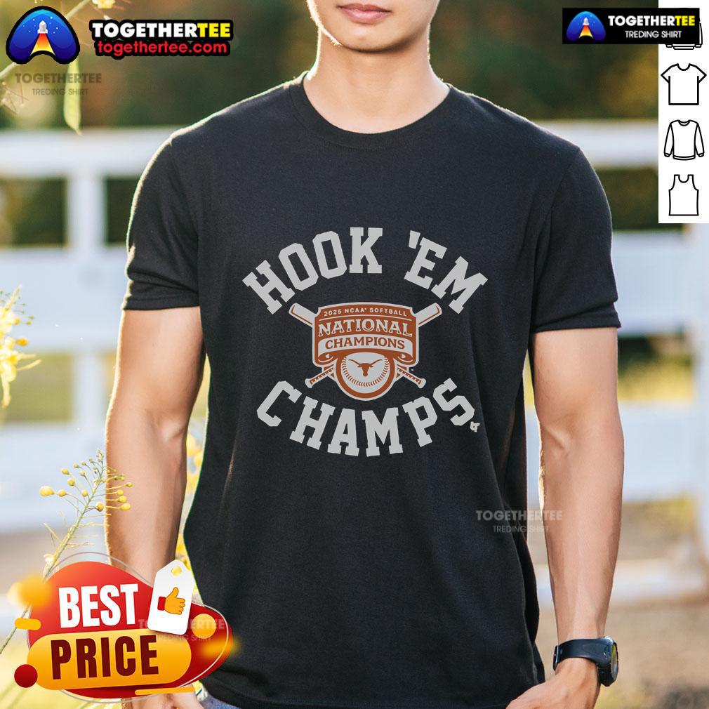 Official Texas Longhorns 2025 Softball National Champions Hook 'Em T-Shirt in burnt orange, celebrating the championship win.