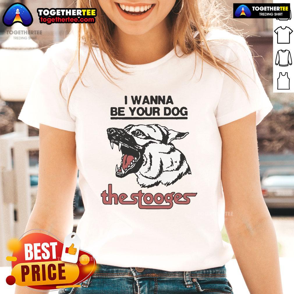 Official The Stooges 2025 I Wanna Be Your Dog Ladies Tee featuring vibrant design and soft fabric for fans.
