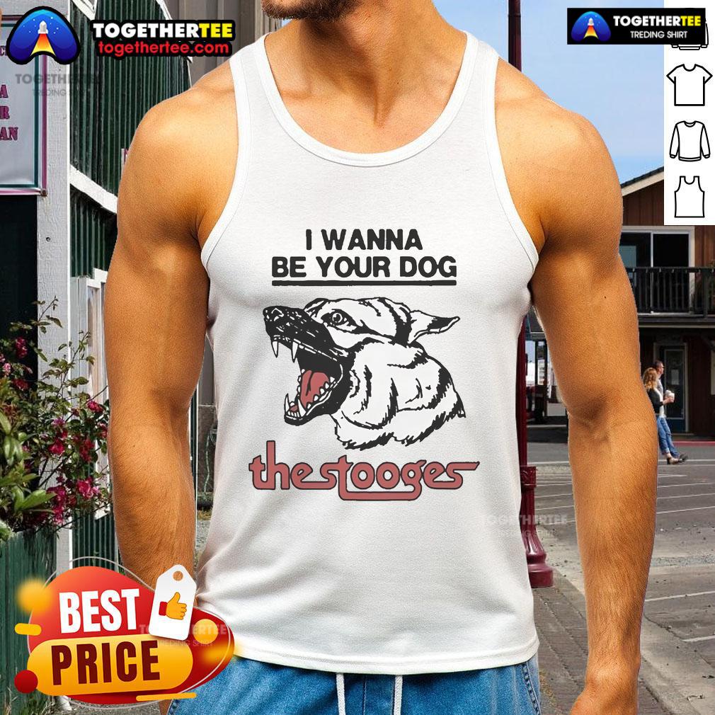 Alt Text: Official The Stooges 2025 I Wanna Be Your Dog tank top featuring iconic band graphics for music lovers.