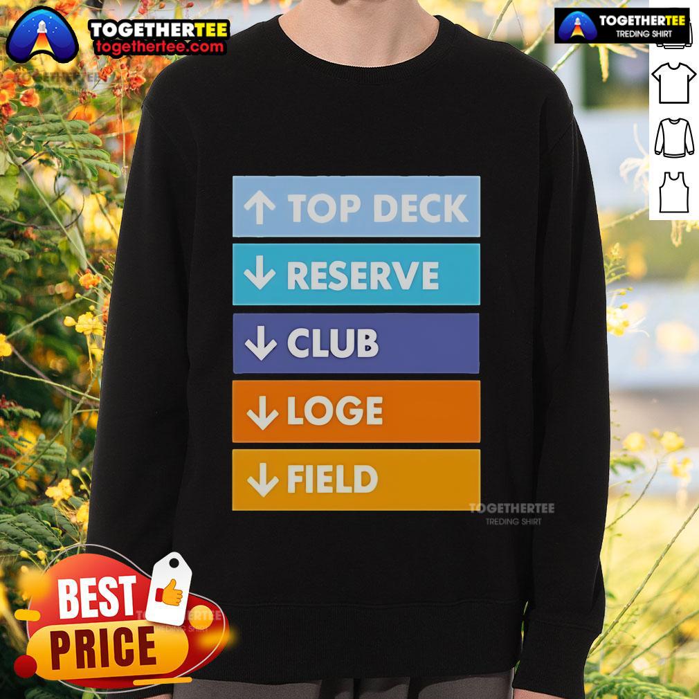 Official Top Deck Reserver Club Loge Field Sweatshirt in navy blue, featuring logo and stylish design for fans.
