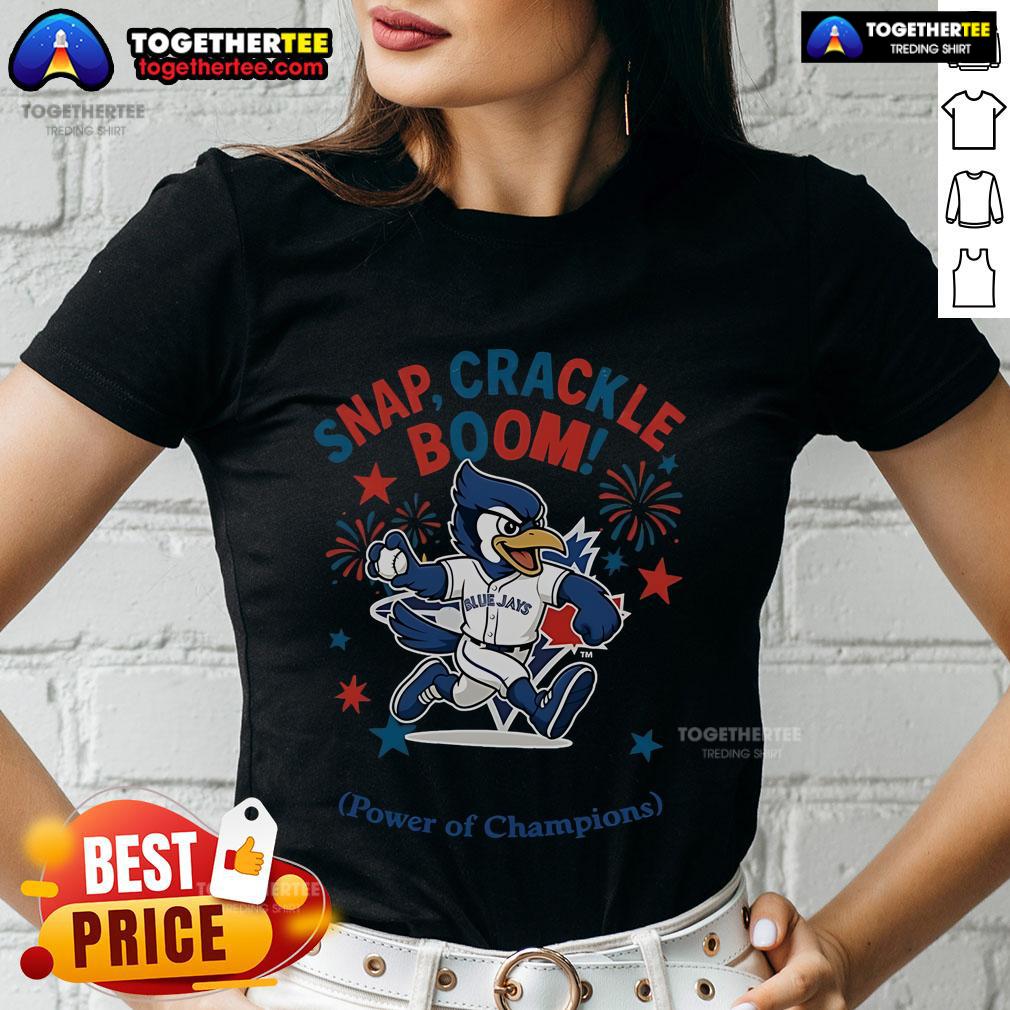 Alt Text: Official Toronto Blue Jays Snap Crackle Boom Independence Day Ladies Tee showcasing team spirit and festive design.
