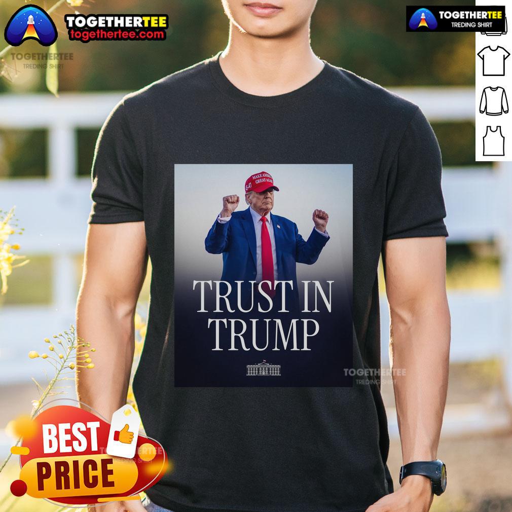 Official Trust In Trump T-Shirt featuring bold graphics and patriotic colors, perfect for Trump supporters.