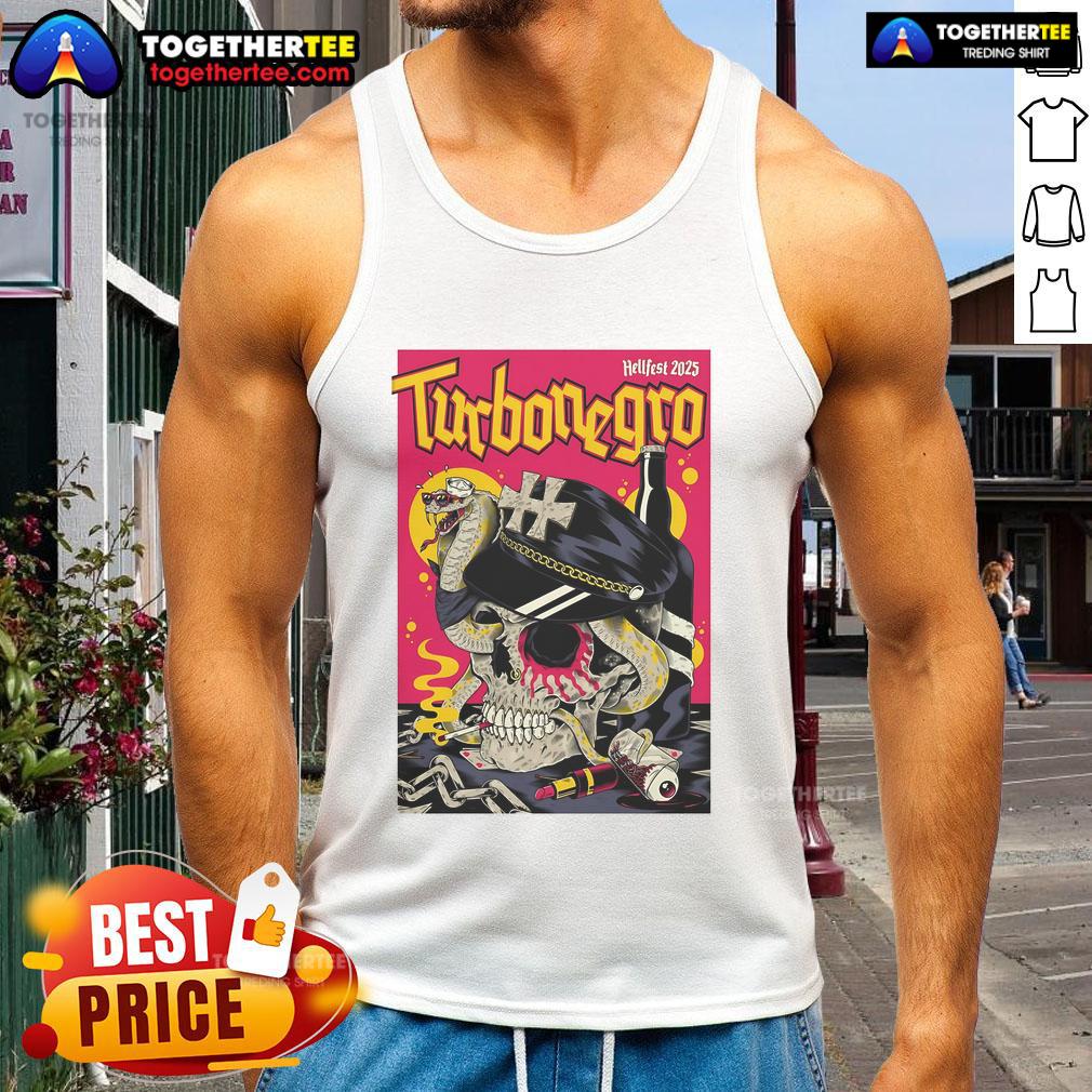 Alt Text: Official Turbonegro Hellfest 2025 Skull Tank Top featuring a bold skull design for fans of the band and festival.