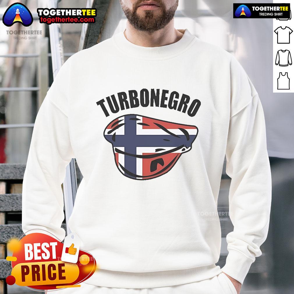 Alt Text: Official Turbonegro Norwegian Band UK sweatshirt featuring bold graphics and a stylish design for fans.