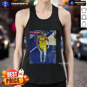 Alt Text: Official Tyrese Haliburton Indiana Pacers Game Frames Tank Top featuring vibrant team colors and logo.