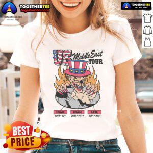 Official US Middle East Tour Ladies Tee featuring vibrant design, perfect for fans of the tour and stylish womens apparel.