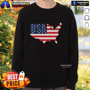 Patriotic sweatshirt featuring an official USA flag map design, perfect for showcasing American pride and style.