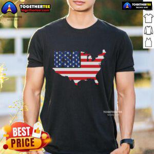 Official USA American flag map graphic on a patriotic t-shirt, perfect for celebrating national pride and events.
