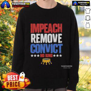Vintage Impeach Remove Convict sweatshirt design, featuring 'No Kings Since 1776' for protest and activism enthusiasts.