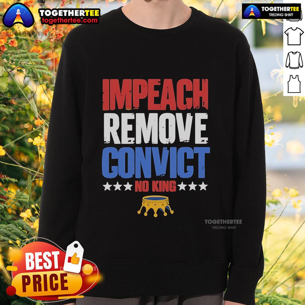 Vintage Impeach Remove Convict sweatshirt design, featuring 'No Kings Since 1776' for protest and activism enthusiasts.