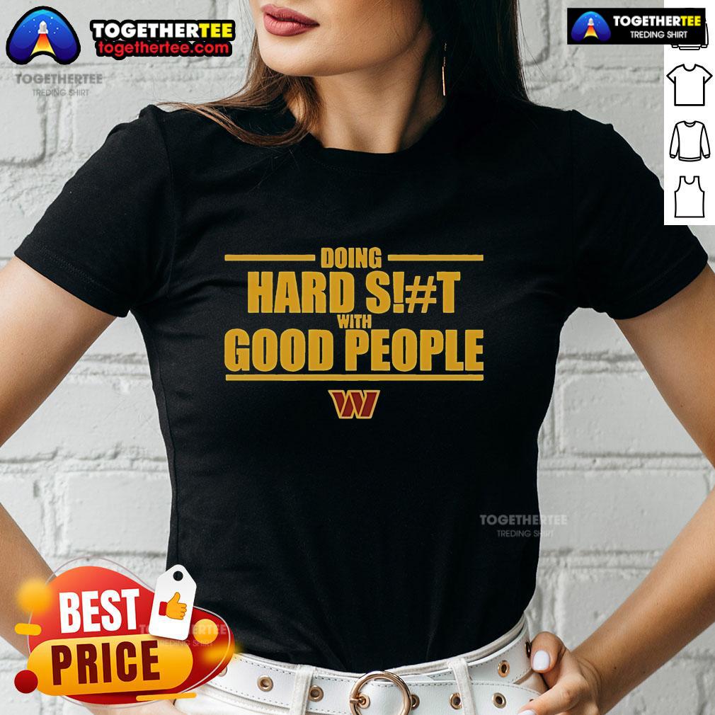 Official Washington Commanders ladies' tee showcasing a bold design, perfect for fans who appreciate hard work and teamwork.