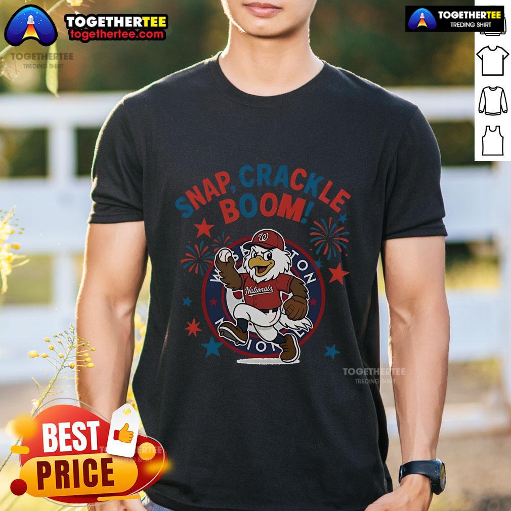 Alt Text: Official Washington Nationals Snap Crackle Boom Power Of Champions Independence Day T-Shirt design featuring team colors.